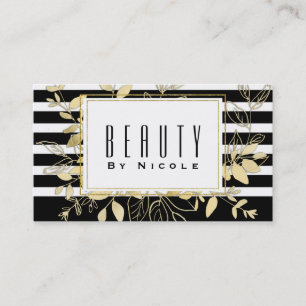 Modern Black Gold Botanical Glamour Chic Elegant Business Card