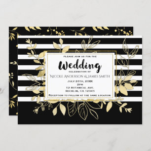 Modern Black Gold Botanical Glamour Chic Wedding Invitation