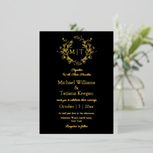 Modern Black & Gold Botanical Monogram Wedding