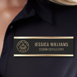 Modern Black Gold Business Logo Name Tag<br><div class="desc">Elevate your employees' professional look with this sleek black and gold name tag. Personalise it with their name,  title,  and even your company logo for a touch of branding. The clear and easy-to-read font ensures your information is always visible.</div>