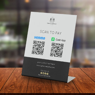 Modern Black Gold  Business Logo Two QR Code Pay  Pedestal Sign