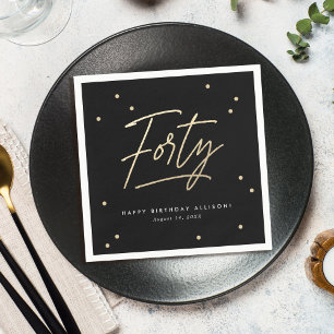 Modern Black Gold Calligraphy 40th Birthday Napkin