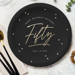 Modern Black Gold Calligraphy 50th Birthday Paper Plate<br><div class="desc">Modern Black Gold Calligraphy 50th Birthday Paper Plates features a fun scattering of gold faux foil confetti and modern calligraphy.</div>