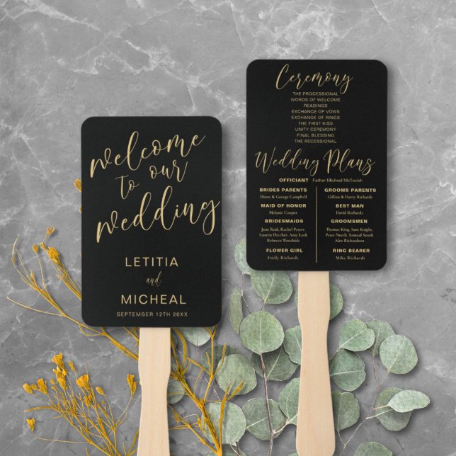 Modern Black & Gold Calligraphy Wedding Hand Fan (Creator Uploaded)