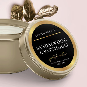 Modern Black & Gold Candle Circle Label Packaging