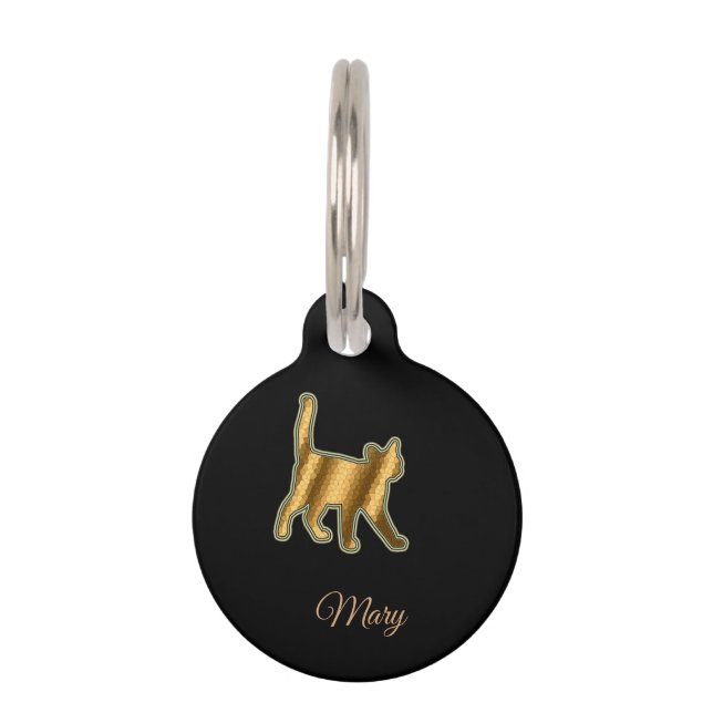 Modern Black Gold Cat Pet Tag (Front)