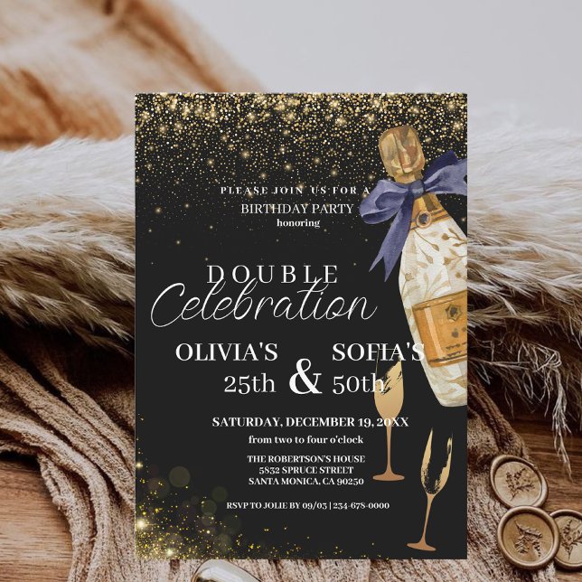  Modern Black Gold Champagne Any Age Birthday  Invitation (Creator Uploaded)