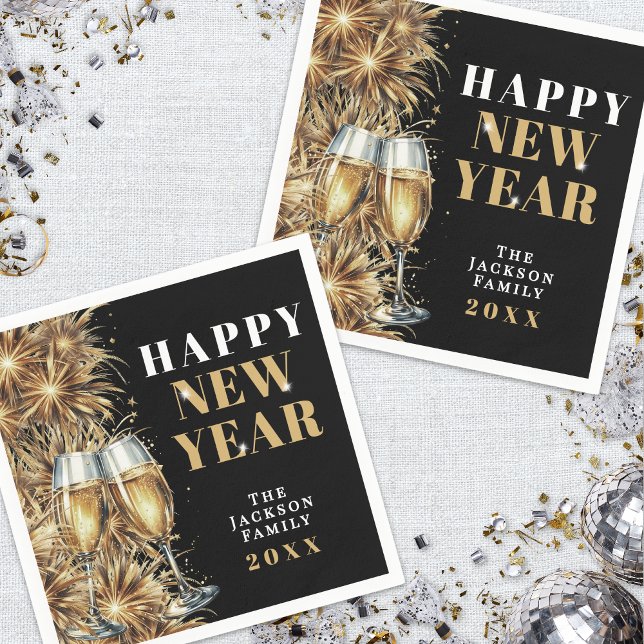 Modern Black Gold Champagne New Year's Eve Party Napkin (Modern Black Gold Champagne New Year's Eve Party Napkins)
