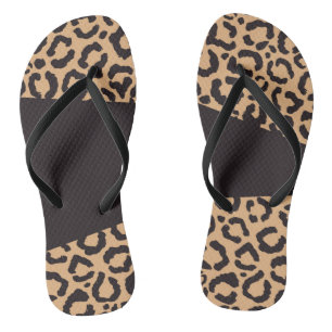 Modern Black Gold Cheetah Leopard Animal Print Jandals