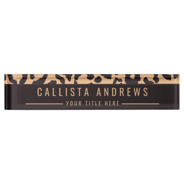 Modern Black Gold Cheetah Leopard Animal Print Nameplate (Front)
