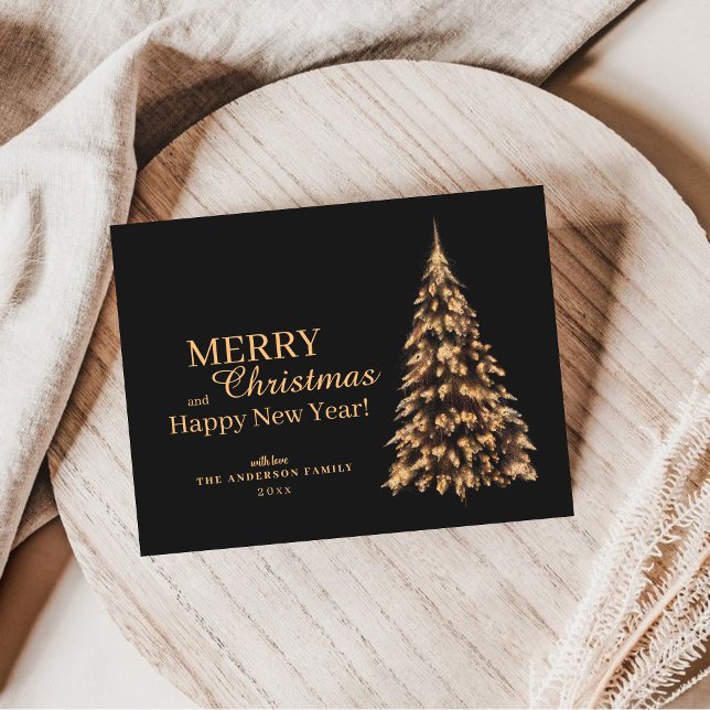 Modern Black Gold Christmas tree Holiday Card (Creator Uploaded)