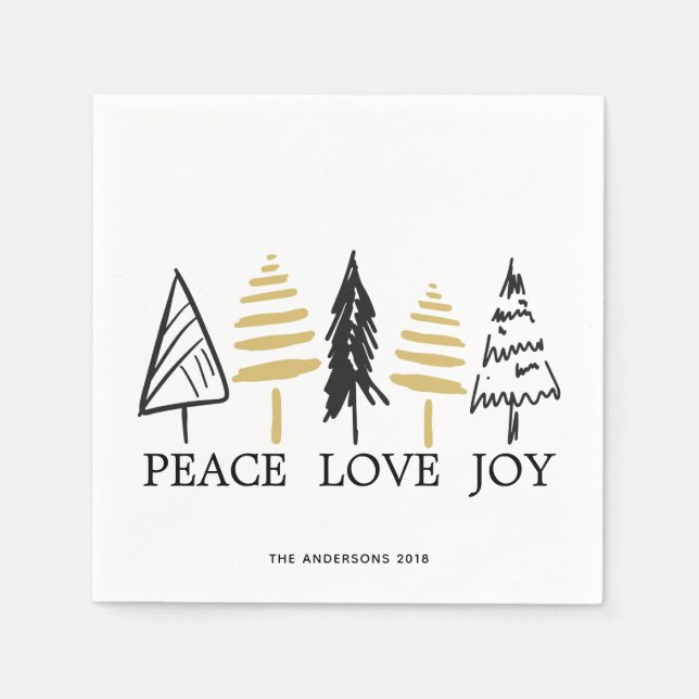 Modern Black & Gold Christmas Tree Holiday Napkin (Front)