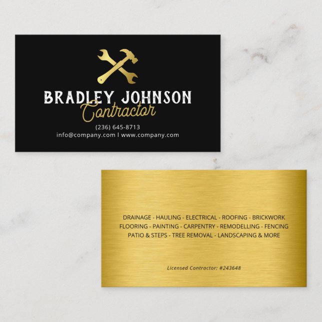 Modern Black Gold Construction Building Business Card (Front/Back)