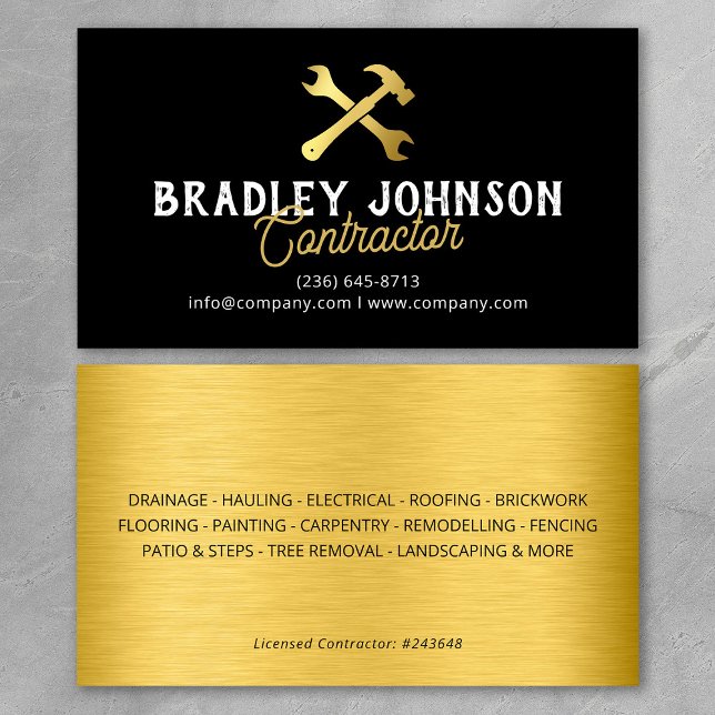 Modern Black Gold Construction Building Business Card (Creator Uploaded)