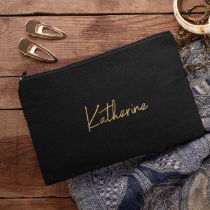 Modern Black & Gold Cosmetic Accessory Pouch