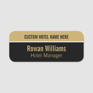 Modern Black Gold Custom Hotel Employee Name Tag