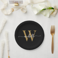 Modern Black Gold Custom Monogram Name Script