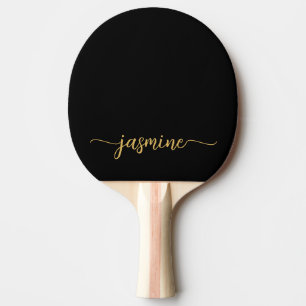 Modern Black Gold Custom Name Signature Script Ping Pong Paddle
