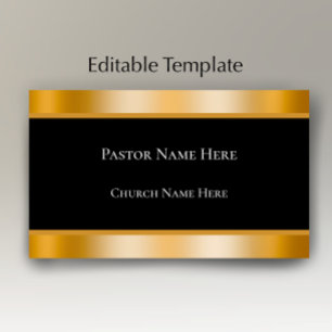 Modern Black & Gold Custom Text Church Pastor  Business Card