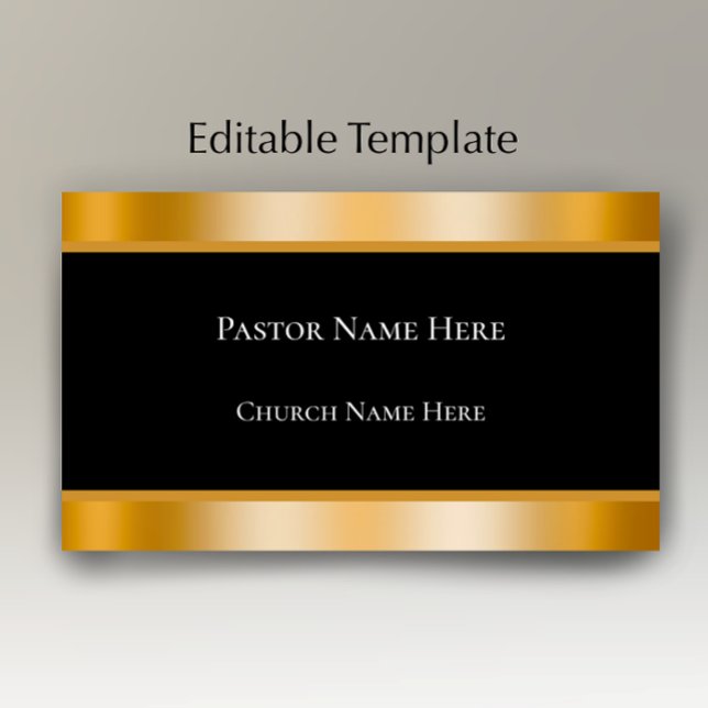 Modern Black & Gold Custom Text Church Pastor  Business Card (Add your own words to this elegant faux gold and black business card template
)