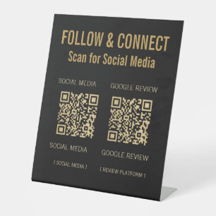 Modern Black Gold Dual QR Social Media & Review Pedestal Sign