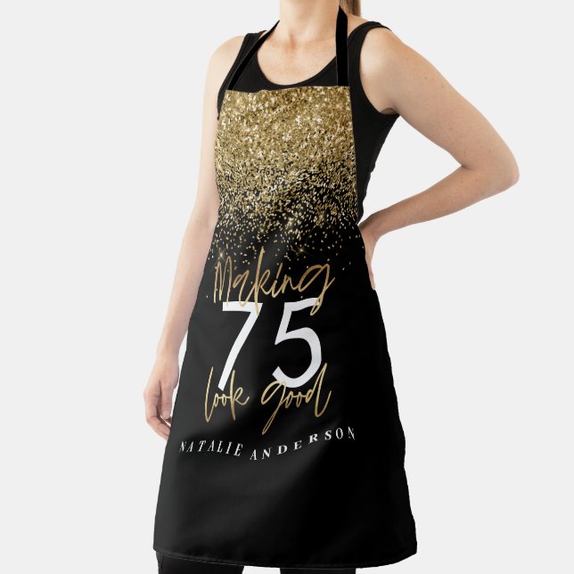Modern black gold editable age birthday apron (Insitu)