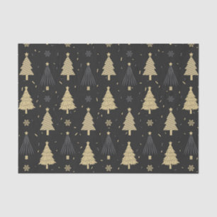 Modern Black & Gold Elegant Christmas Tree Pattern Tissue Paper