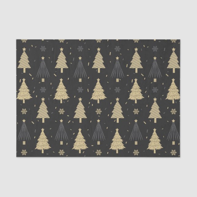 Modern Black & Gold Elegant Christmas Tree Pattern Tissue Paper (Front)