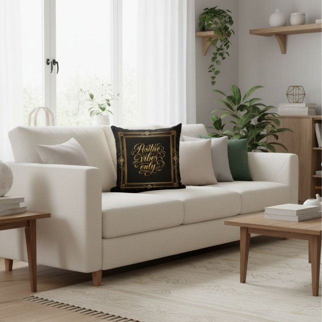 Modern Black gold elegant script calligraphy  Cushion (Creator Uploaded)