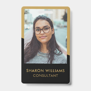 Modern Black Gold Employee Photo Company Logo  ID Badge
