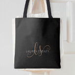 Modern Black Gold Feminine Script Monogrammed<br><div class="desc">Modern Black Gold Feminine Script Monogrammed tote bag. Easily personalize this modern elegant tote bag with your custom monogram and name.</div>