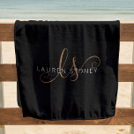Modern Black Gold Feminine Script Monogrammed Beach Towel<br><div class="desc">Modern Black Gold Feminine Script Monogrammed Beach Towel. Easily personalise this modern beach towel coaster with your custom monogram and name.</div>