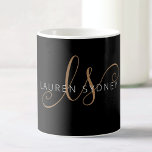 Modern Black Gold Feminine Script Monogrammed  Coffee Mug<br><div class="desc">Modern Black Gold Feminine Script Monogrammed coffee mug. Easily personalise this modern elegant mug with your custom monogram and name.</div>