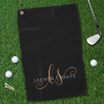 Modern Black Gold Feminine Script Monogrammed Golf Towel<br><div class="desc">Modern Black Gold Feminine Script Monogrammed Golf Towel. Easily personalize this modern elegant golf towel with your custom monogram and name.</div>