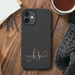 Modern Black Gold Feminine Script Monogrammed iPhone 14 Case<br><div class="desc">Modern Black Gold Feminine Script Monogrammed iPhone Case. Easily personalise this modern elegant phone case with your custom monogram and name.</div>