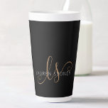 Modern Black Gold Feminine Script Monogrammed Latte Mug<br><div class="desc">Modern Black Gold Feminine Script Monogrammed Latte Mug. Easily personalize this modern elegant latte mug with your custom monogram and name.</div>