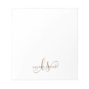 Modern Black Gold Feminine Script Monogrammed Notepad