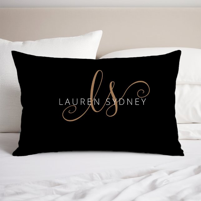 Modern Black Gold Feminine Script Monogrammed Pillowcase (Creator Uploaded)