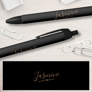 Modern Black Gold Feminine Script Name Black Ink Pen