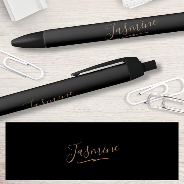 Modern Black Gold Feminine Script Name Black Ink Pen (Creator Uploaded)