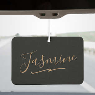 Modern Black Gold Feminine Script Name Car Air Freshener