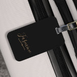 Modern Black Gold Feminine Script Name Luggage Tag<br><div class="desc">Modern Black Gold Feminine Script Name Luggage Tag. Easily personalise this modern elegant luggage tag with your custom name.</div>
