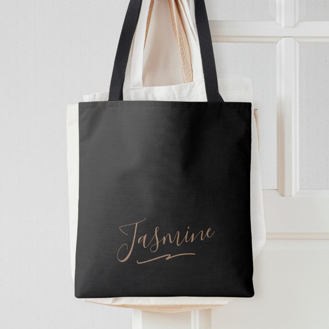 Modern Black Gold Feminine Script Name Tote Bag (Creator Uploaded)