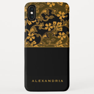 Modern Black & Gold Floral   Personalized Name Case-Mate iPhone Case