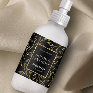 Modern Black & Gold Floral Room Spray Bottle Label