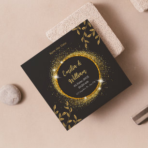 Modern Black & Gold Floral Wedding Save The Date Invitation