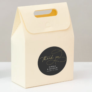 Modern Black Gold Flourish Thank You Favour Classic Round Sticker