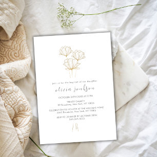 Modern Black Gold Flower Christening Girl Baptism Invitation