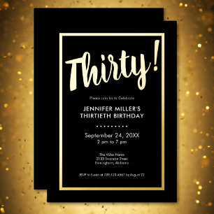 Modern Black & Gold Foil 30th Birthday