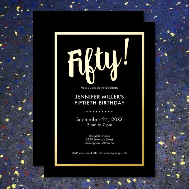 Modern Black & Gold Foil 50th Birthday (Modern Black & Gold Foil 50th Birthday Foil Invitation)